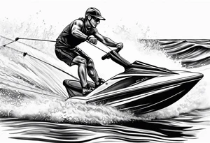 water skier being pulled by boat in slalom course tattoo idea