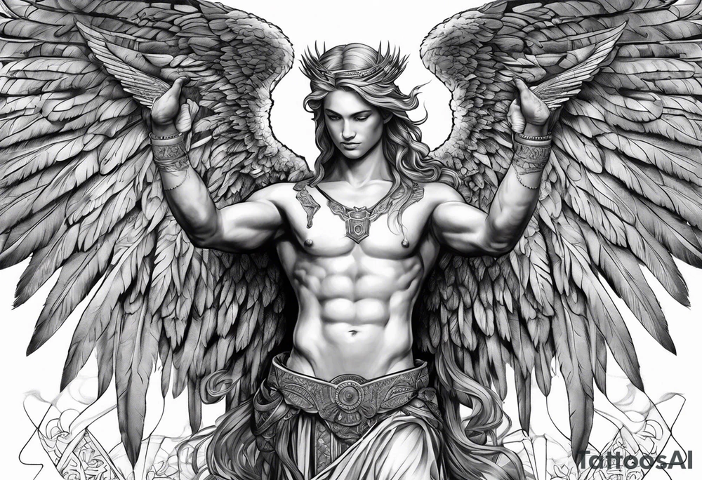 Micheal the arc angel extending hands tattoo idea