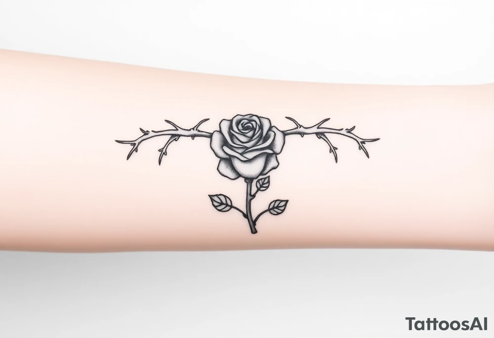 Oblong Crown of braided thorns with a rose with a stem in the middle tattoo idea