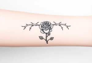 Oblong Crown of braided thorns with a rose with a stem in the middle tattoo idea