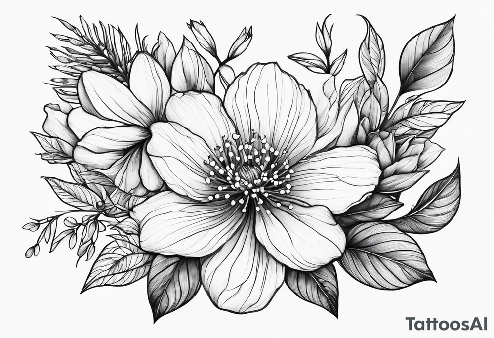 small may birth flower, december birth flower and july birth flower tattoo idea