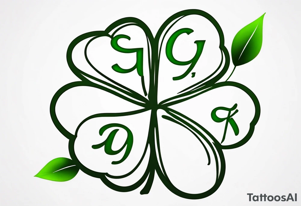 3 leaf clover with letters G T and JK in each leaf tattoo idea