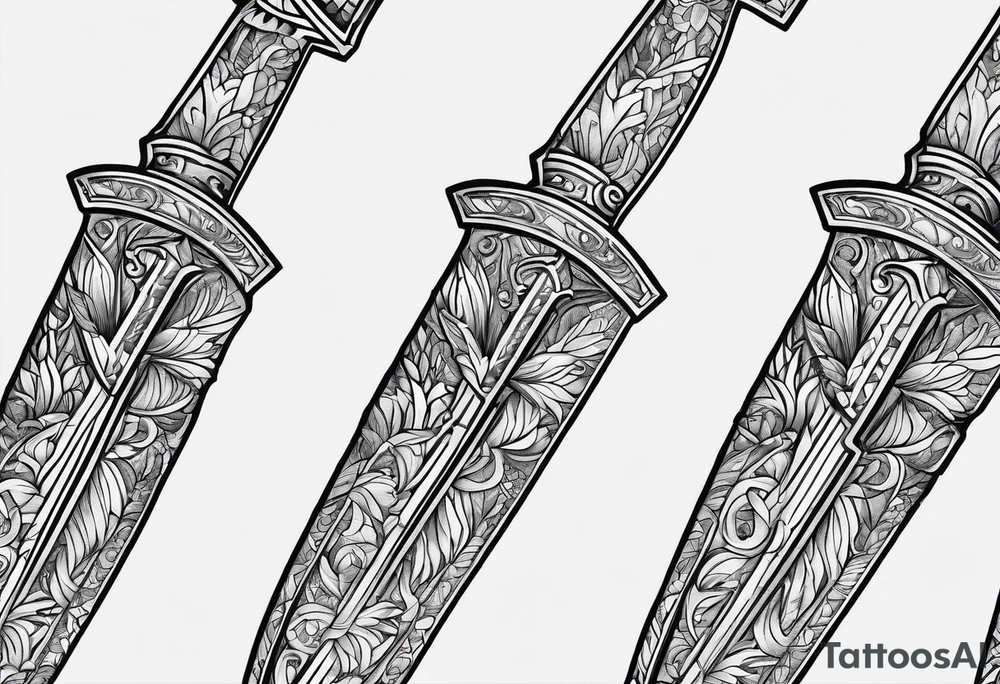 Hand holding dagger outline design no fill tattoo idea
