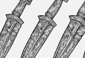 Hand holding dagger outline design no fill tattoo idea