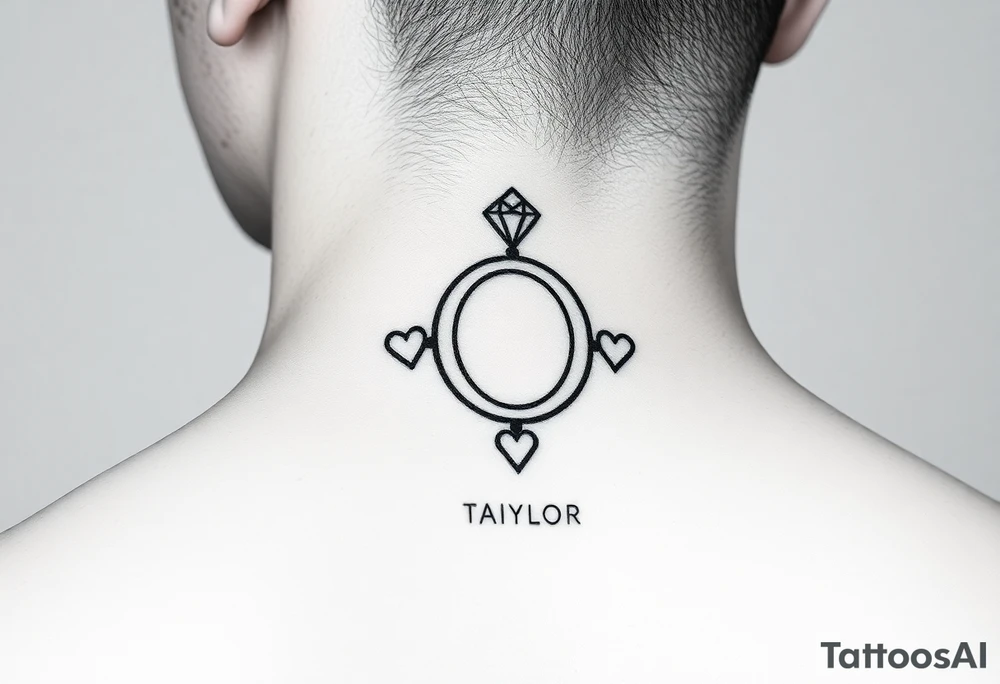 Taiylor with the O as a diamond ring with hearts behind the ear tattoo on the neck tattoo idea