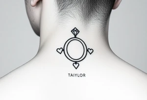 Taiylor with the O as a diamond ring with hearts behind the ear tattoo on the neck tattoo idea