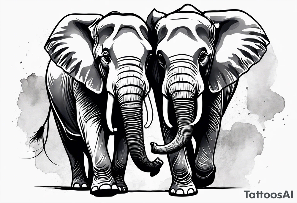 One elephant holding another elephant by a string tattoo idea