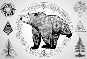 Bear with mandala, White Tree of Gondor, Geometric symbols, Viking cross tattoo idea