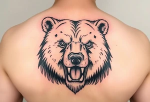 powerful majestic grizzly bear staring with no teeth showing tattoo idea