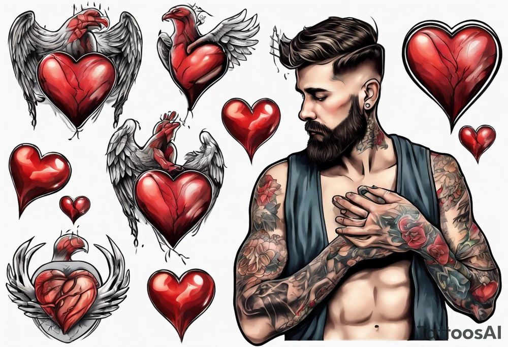 Man holding his heart tattoo idea