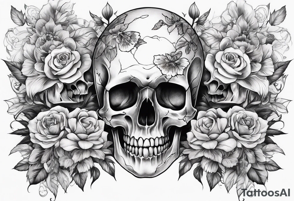 tattoo that fills entire length from shoulder to fingers that symbolizes pain including screaming skulls, dead flowers and more tattoo idea