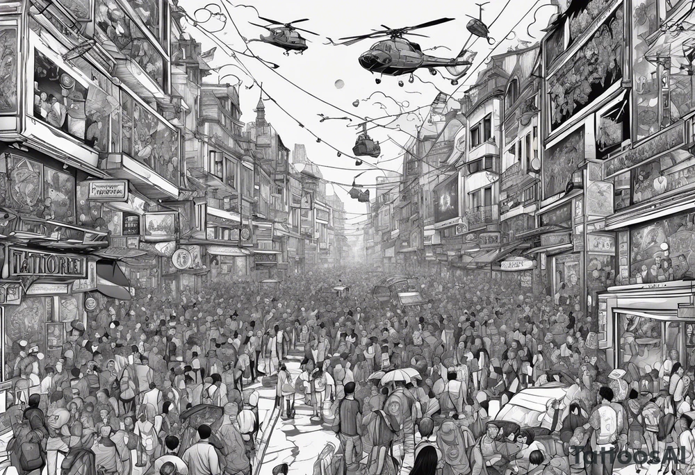 crowded liminal space full of conflicts and sticking out is a single stick figure that is locked in tattoo idea