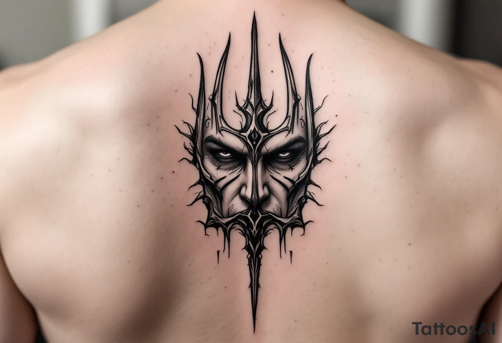 face behind trident tattoo idea