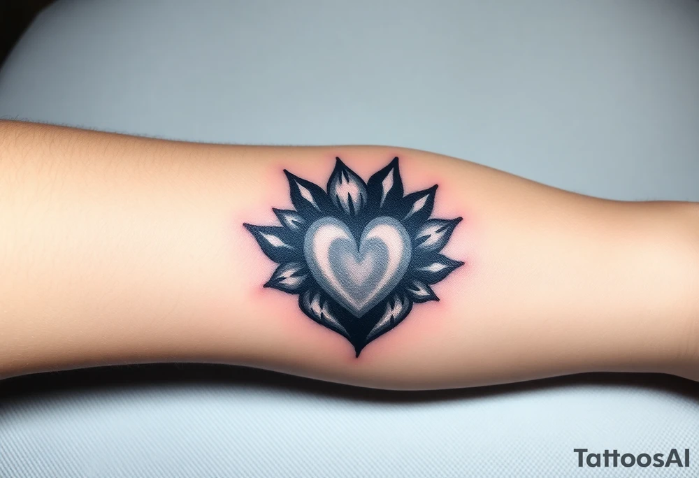 A black-and-gray shaded wolf paw forming, with sharp fur heart details and intense shading for a bold tattoo idea