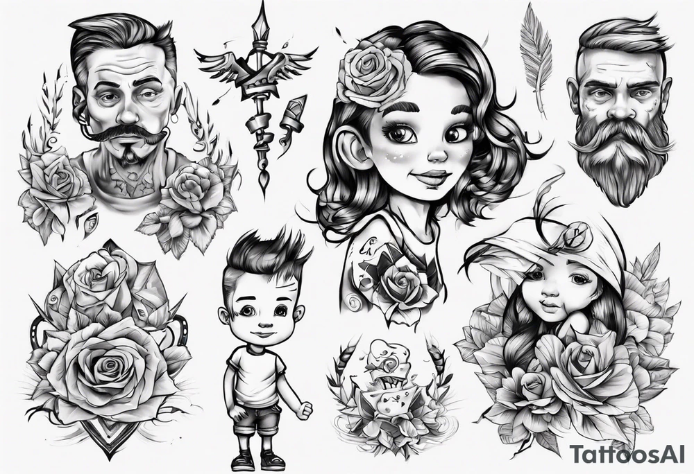 Tattoo with dad and kids, a boy and a girl tattoo idea