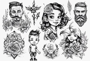 Tattoo with dad and kids, a boy and a girl tattoo idea
