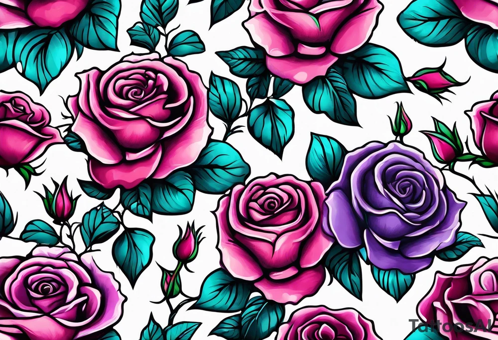 roses, teal, pink, purple tattoo idea