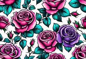 roses, teal, pink, purple tattoo idea