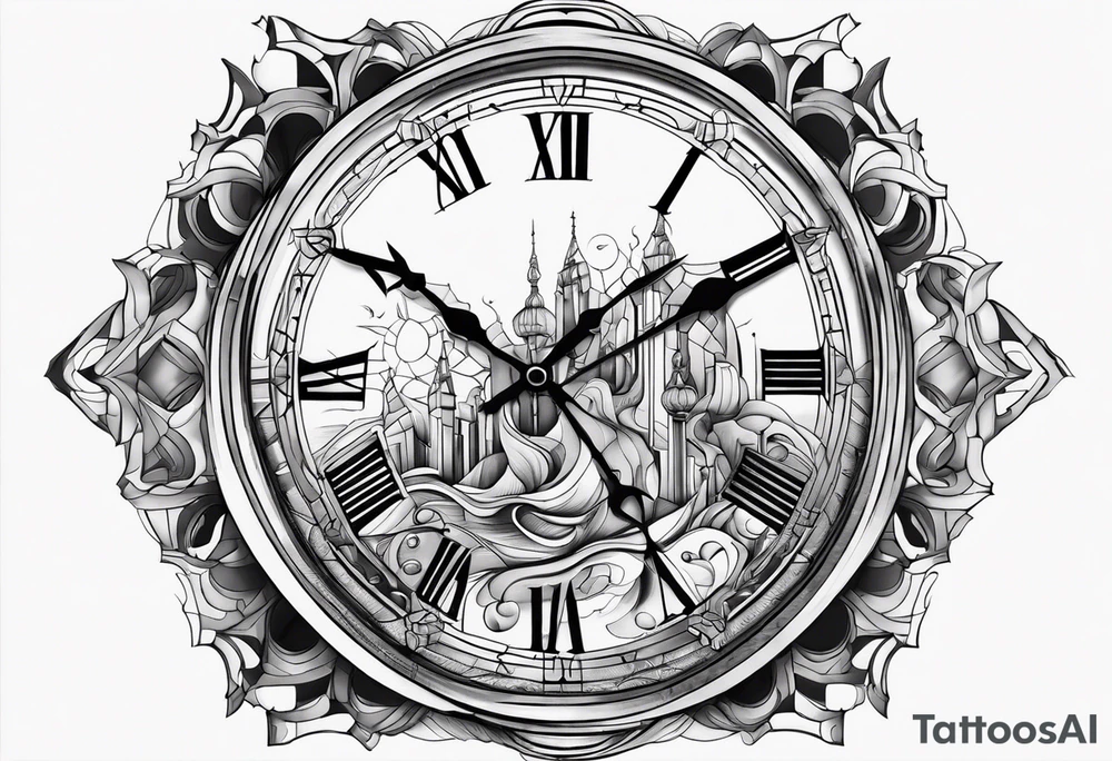 The Dali artist melting clock in a geometric style tattoo idea