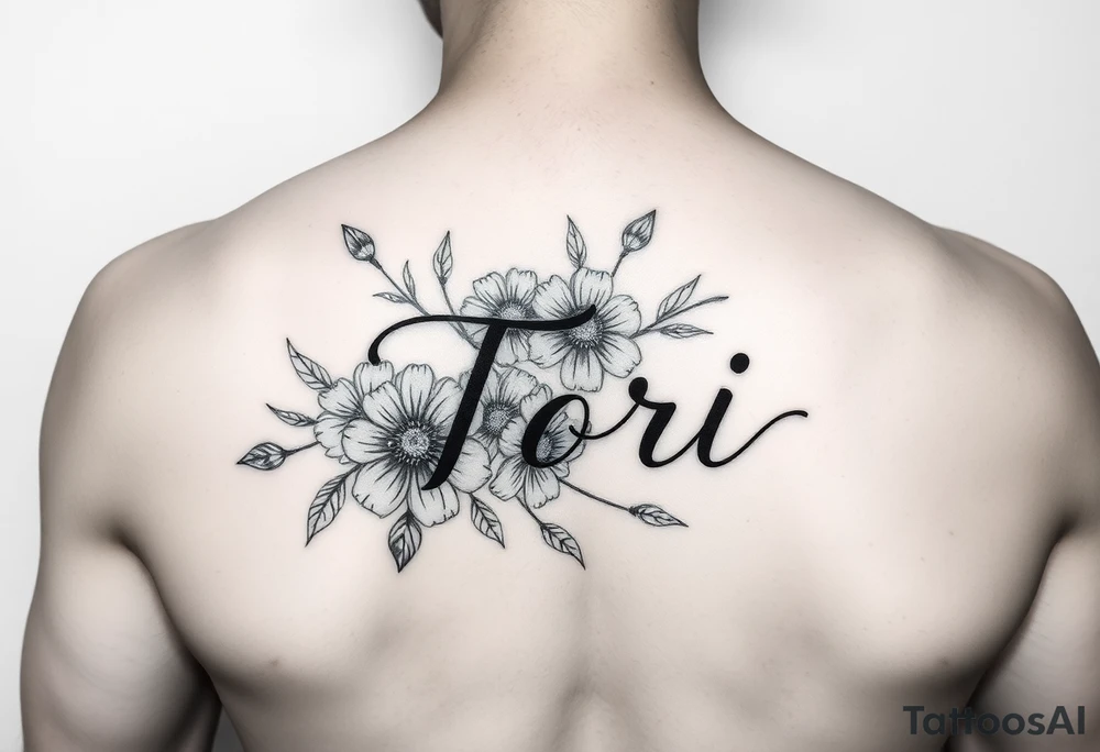 Name Tori with flowers tattoo idea
