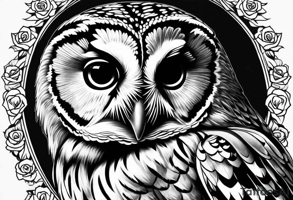 Barred owl with a single rose tattoo idea