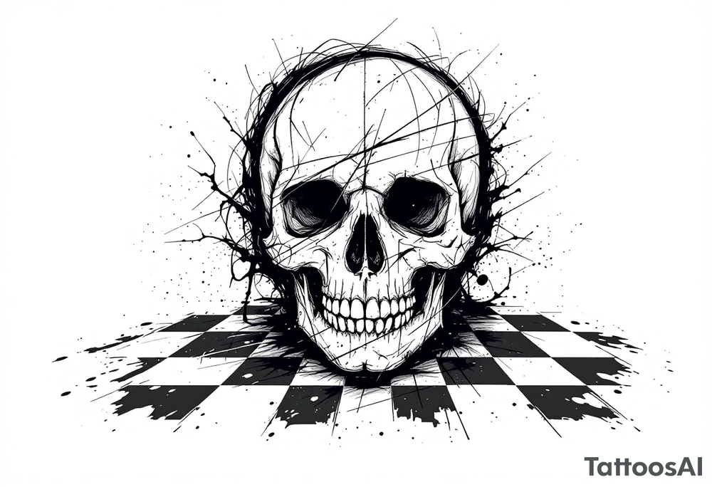 soldier skull with checkered floor tattoo idea