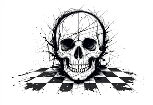 soldier skull with checkered floor tattoo idea