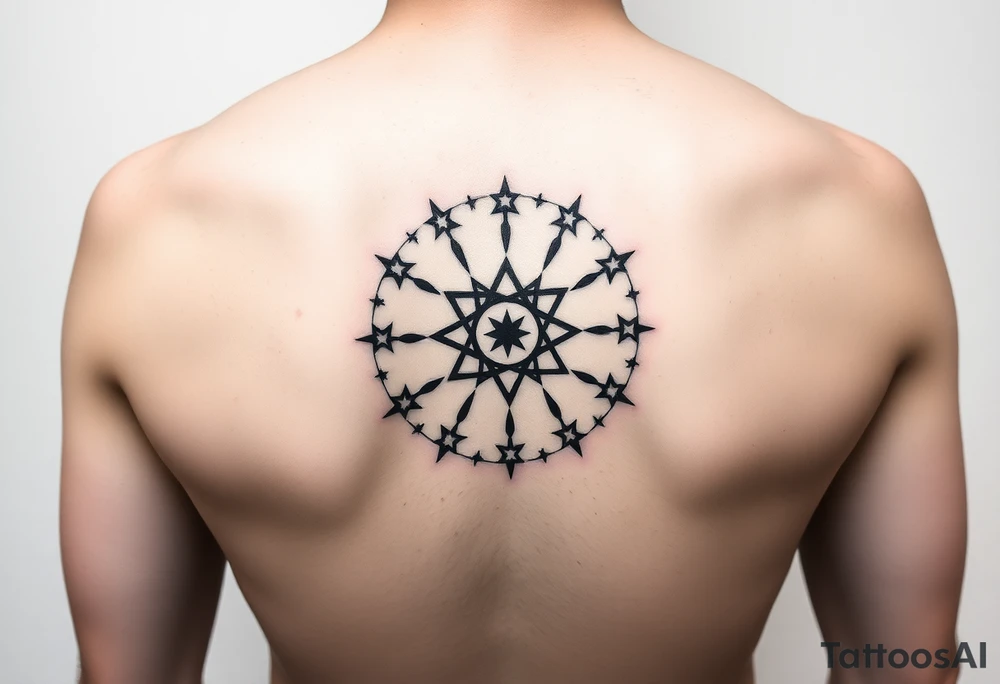 Simple Enso circle between shoulder blades

Stars for family (mum, dad, Dan, anders, Sofie, Ida, vibe, Laura, sue, Nick)

Other symbol for friends (Gul, Caspar, therese, Aimee, Tao, piers, Miranda, Caroline, Liv, Helen, Caroline, Nicky, Dave, Sarah) tattoo idea