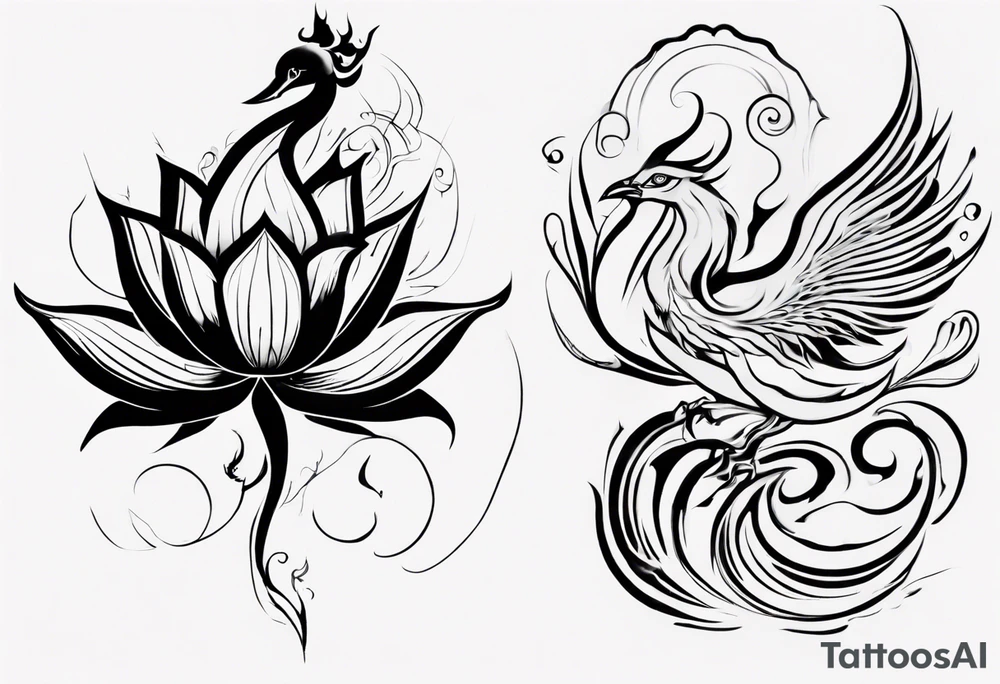 Lotus flower with phoenix placed on hip and butt tattoo idea Lotus flower with phoenix placed on hip and butt tattoo idea