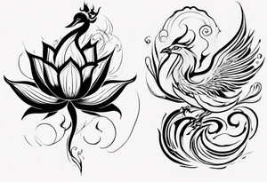 Lotus flower with phoenix placed on hip and butt tattoo idea