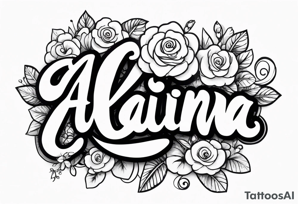 The name Alaina in cursive with small roses around it tattoo idea