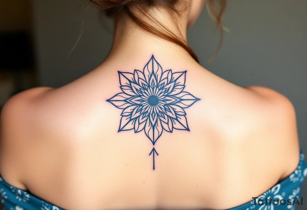 Long back mandala with a dahlia tattoo idea