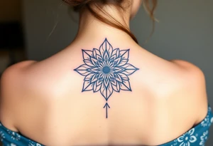 Long back mandala with a dahlia tattoo idea