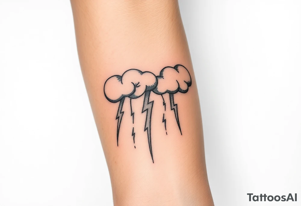 Black & gray storm clouds with rain & lightning bolts tattoo idea