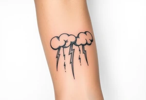 Black & gray storm clouds with rain & lightning bolts tattoo idea