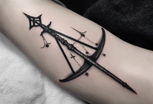 Lord of the rings with Harry Potter incorporated but clear visual of both movies. Small and minimal. Something like the deathly hallows symbol made out of swords and wizard staff from LOTR tattoo idea