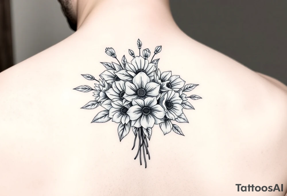 Bouquet of multiple flowers tattoo idea