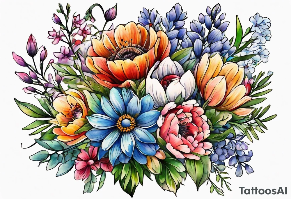wildflower bouquet tattoo idea
