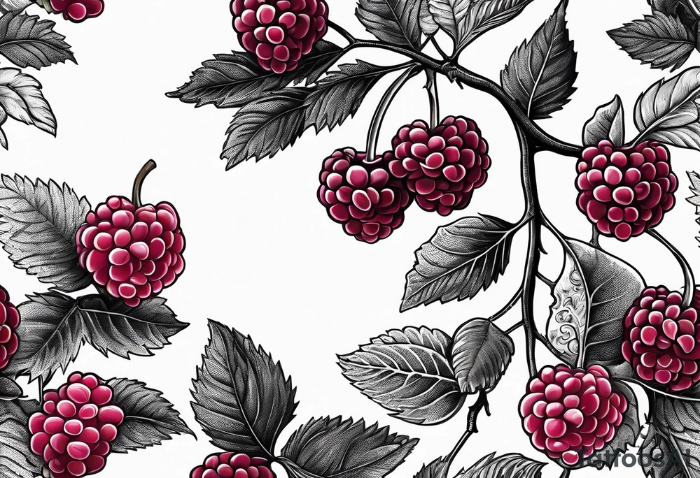 a long raspberry branch that focuses on line work. symbolizes making jam tattoo idea