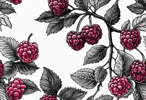a long raspberry branch that focuses on line work. symbolizes making jam tattoo idea