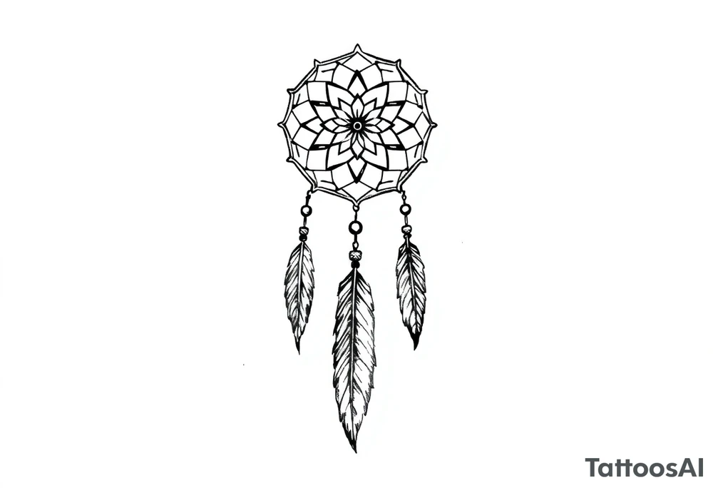dreamcatcher, with feathers, authentic, skinny tattoo idea