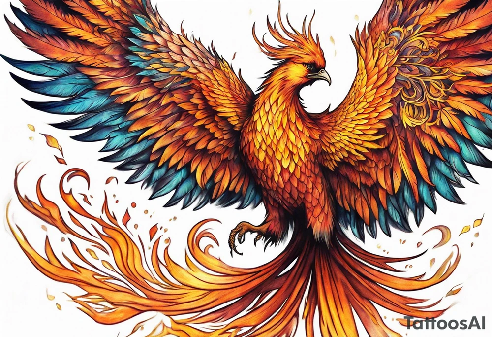 ethereal rising phoenix tattoo idea