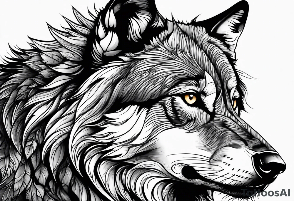 powerful majestic Wolf, close-up tattoo idea