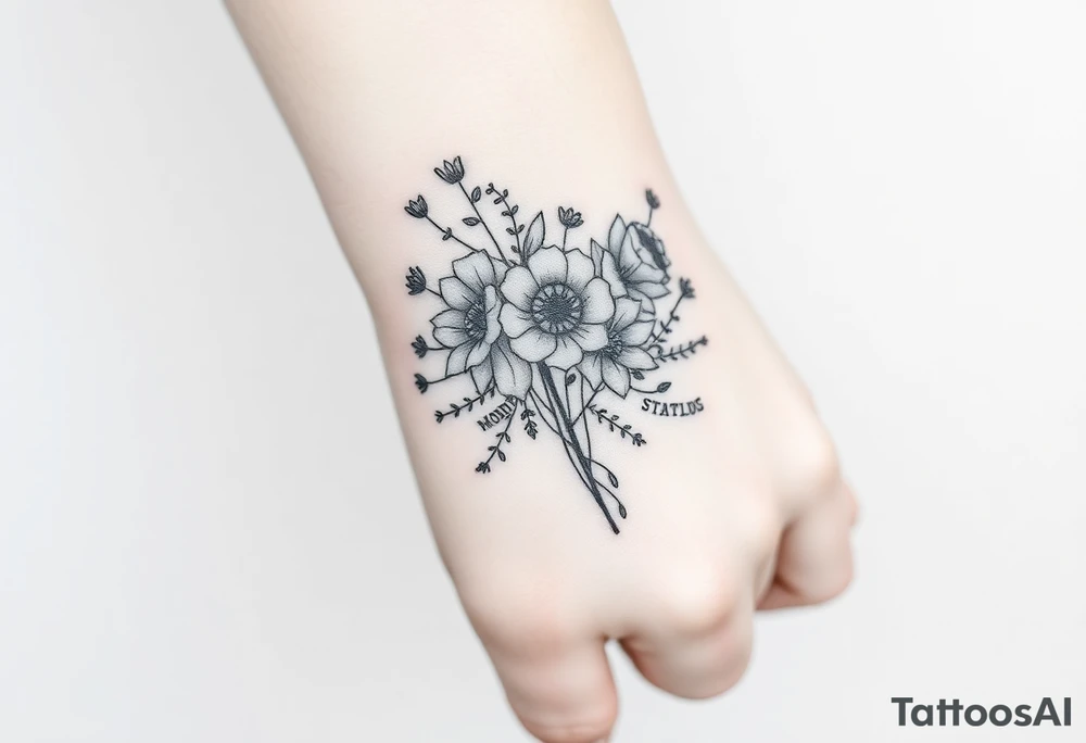 vintage bouquet of wild roses and meadow flowers with morning dew tattoo idea