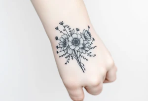 vintage bouquet of wild roses and meadow flowers with morning dew tattoo idea