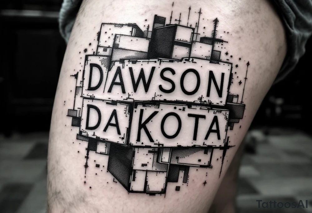 Dawson and Dakota spelled with building blocks with backgrounds tattoo idea