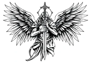 Holy Archangel, Biblical, Christianity, Hebrew, Guards of Christianity, Holding a sword, having six wings, seraphim, seek justice, walk only with God tattoo idea