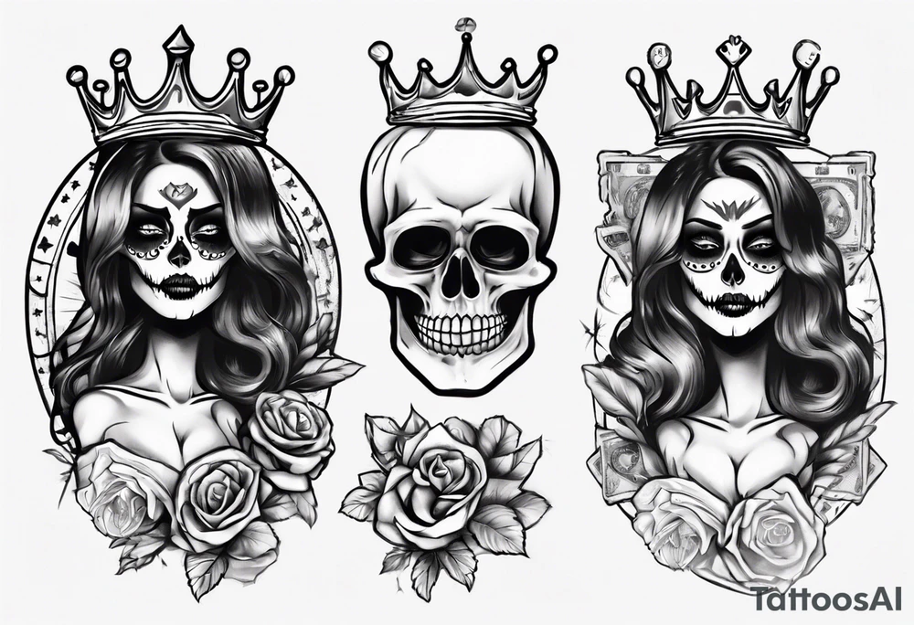 santa la muerta with money and crown
on the card tattoo idea
