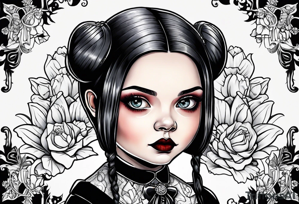 Big head Wednesday Adams tattoo idea