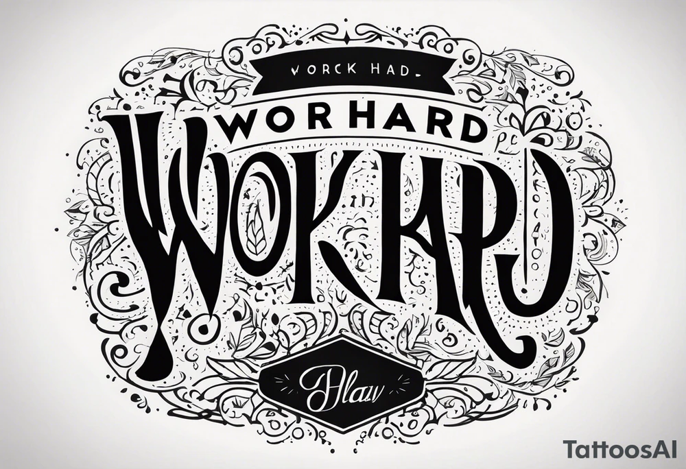 I want a tattoo containing the following two words "work hard" and "play hard". tattoo idea